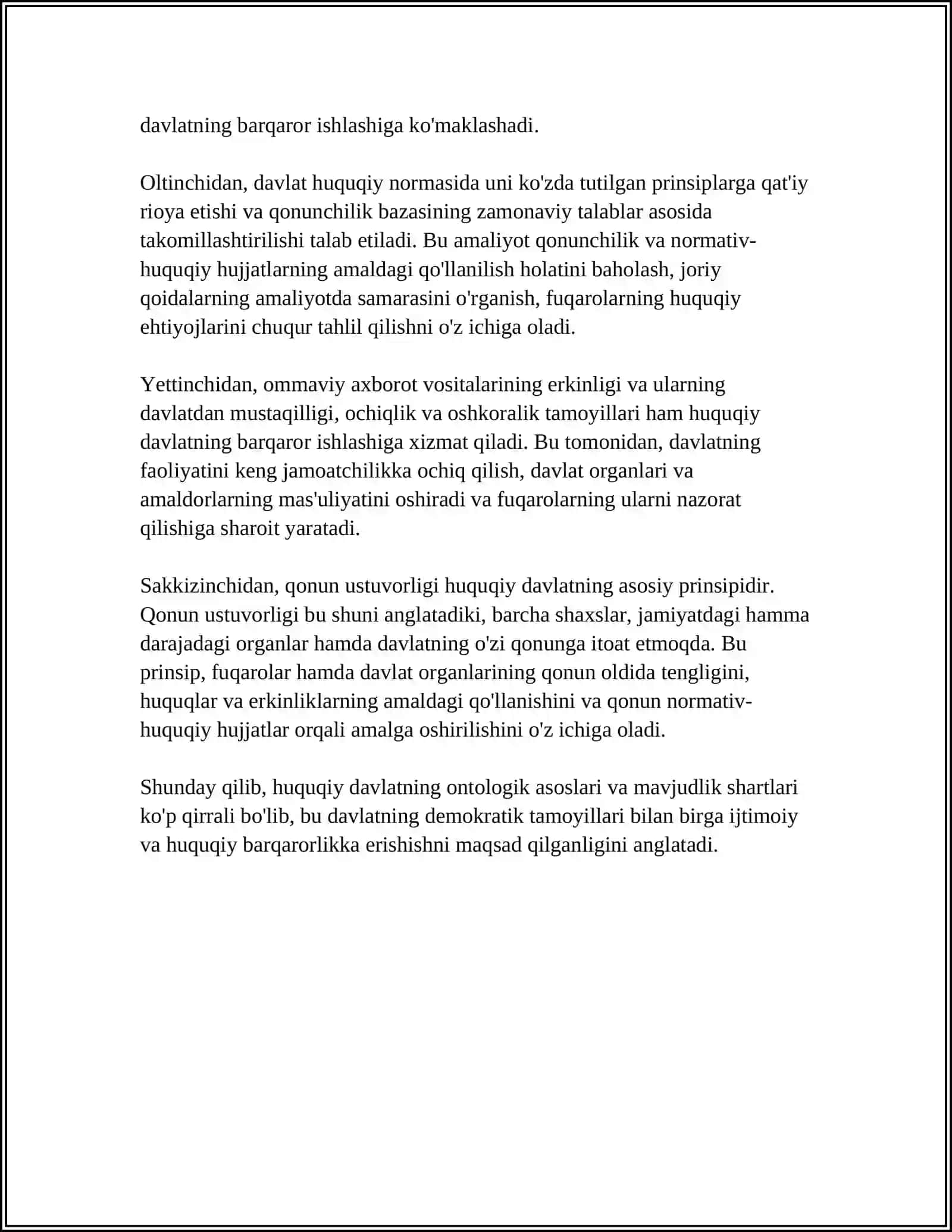 HUQUQIY DAVLAT VA QONUN USTUVORLIGI TAHLILI: ONTOLOGIK VA AKSIOLOGIK TAHLIL 4
