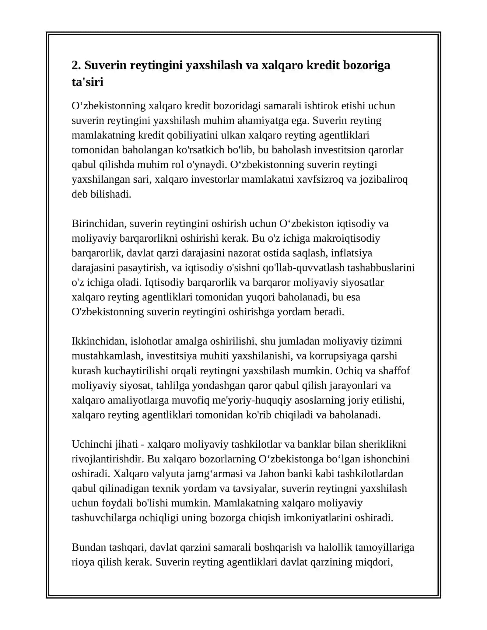 O‘ZBEKISTONNING XALQARO KREDIT BOZORIDAGI SAMARALI ISHTIROK ETISHI 4