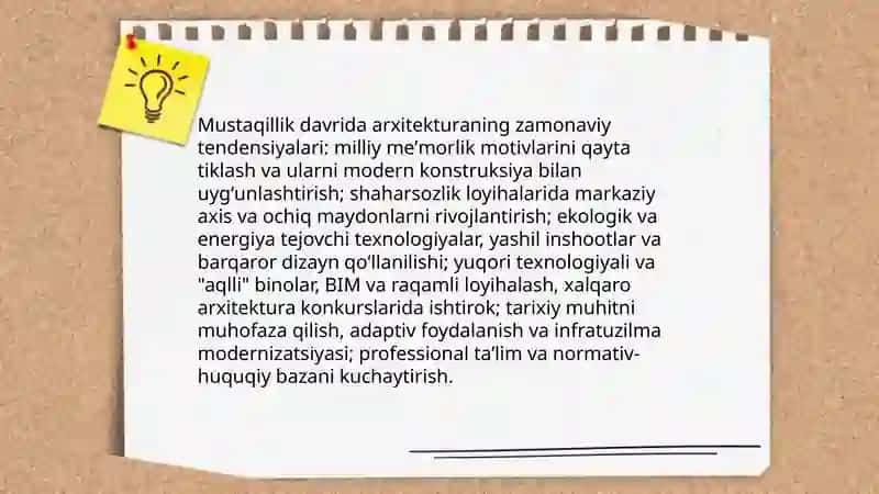 Mustaqillik yillarida binokorlik va meʼmorchilik 4