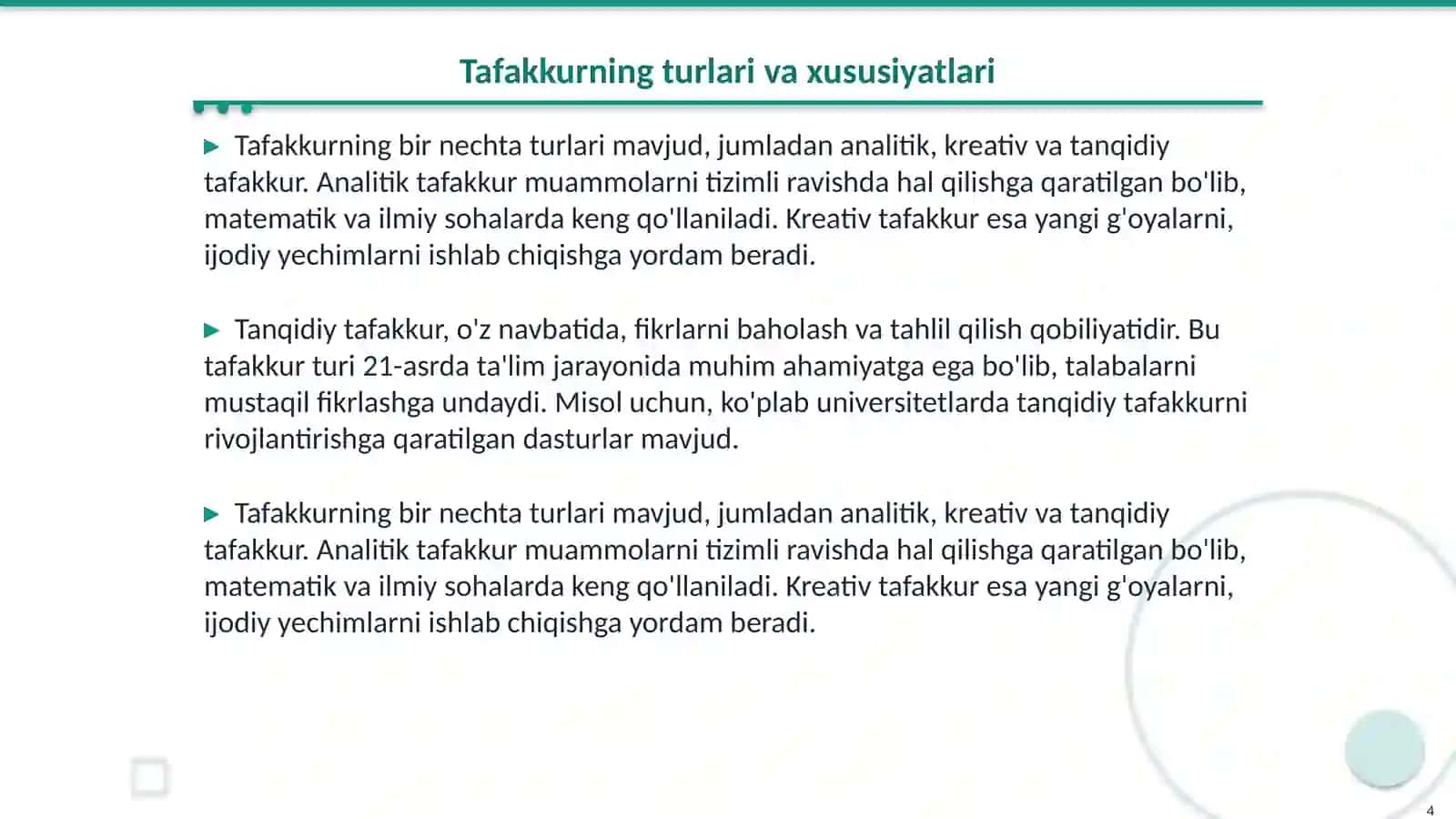 Tafakkurning asosiy xususiyatlari 4
