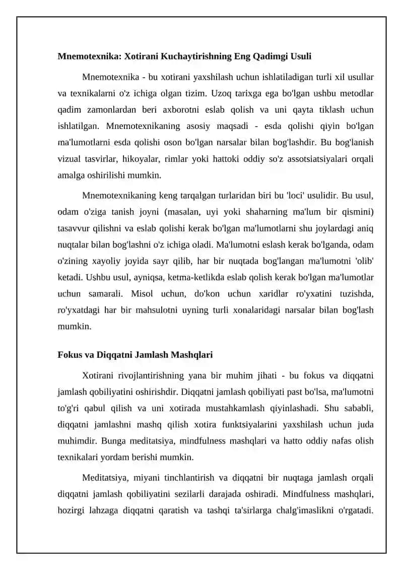 Xotirani rivojlantirish usullari va vositalari 4