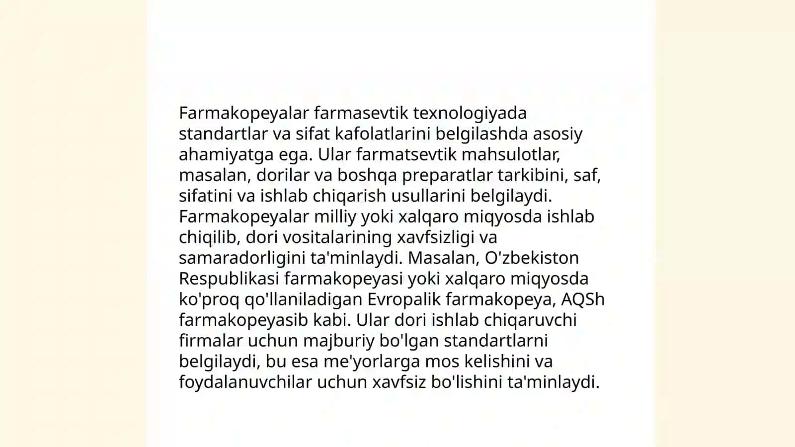 Davlat farmokopeyasi.Tarixi. Tuzilishi. (Farmoseftik texnologiya) da qo'llaniladigan terminlar 4