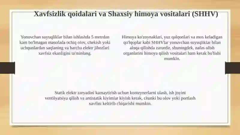 Yonuvchan suyuqliklar bilan ishlashdagi xavflar 4