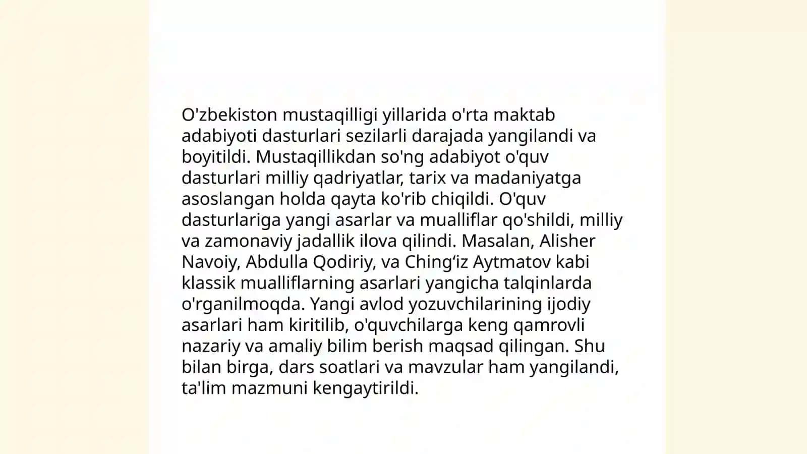 Istiqlol davrida o'rta maktab va akademik litseylarda adabiy ta'limning yangilanishi 4