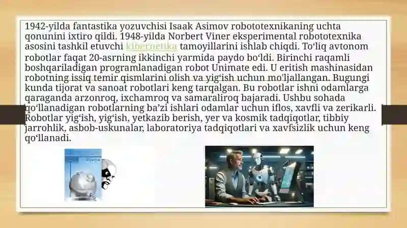 Robototexnika va uning zamonaviy dunyoda qo’llanilishi 4