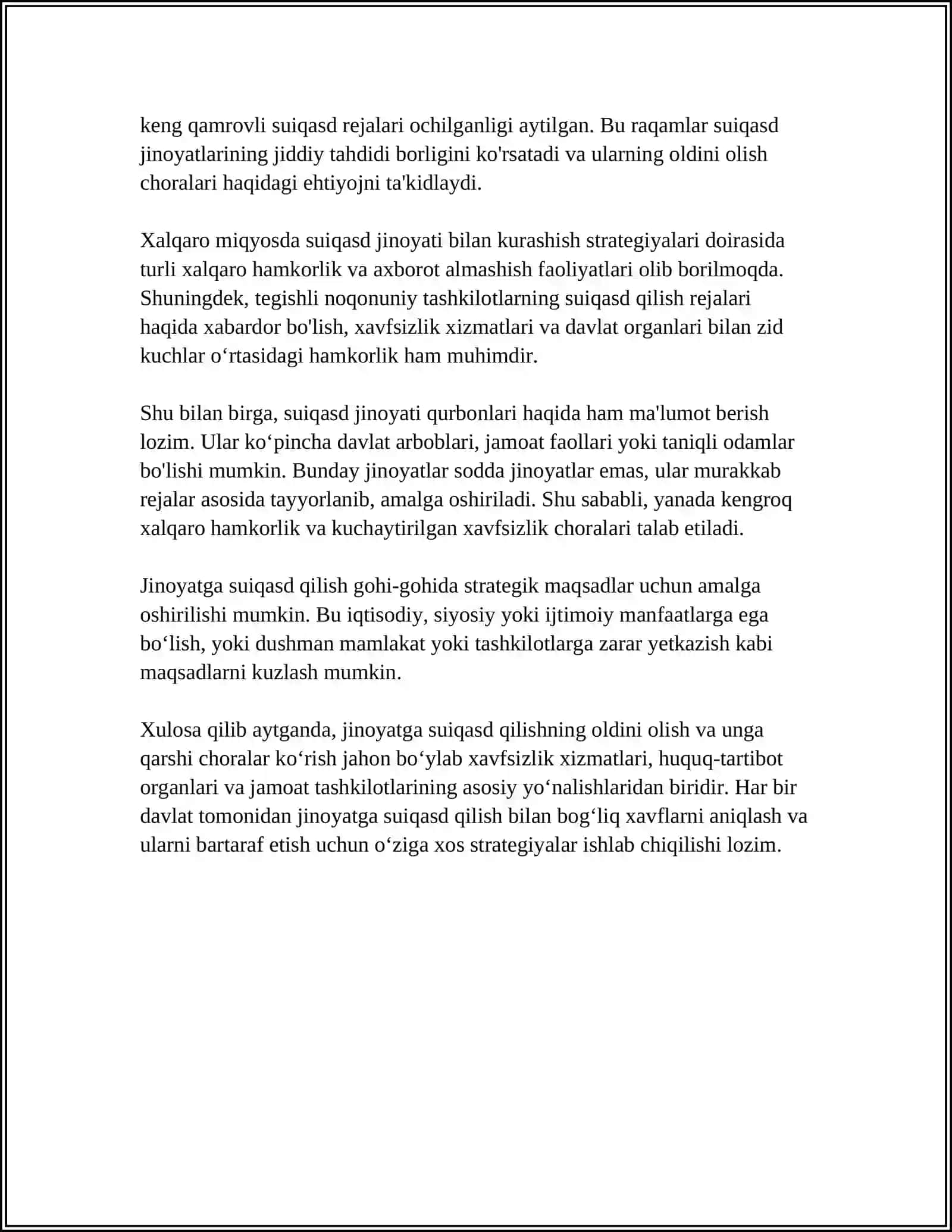 JINOYATGA SUIQASD QILISHNING MAZMUNI VA UNI JINOYATGA TAYYORGARLIK KOʻRISHDAN FARQI NIMADAN IBORAT 4