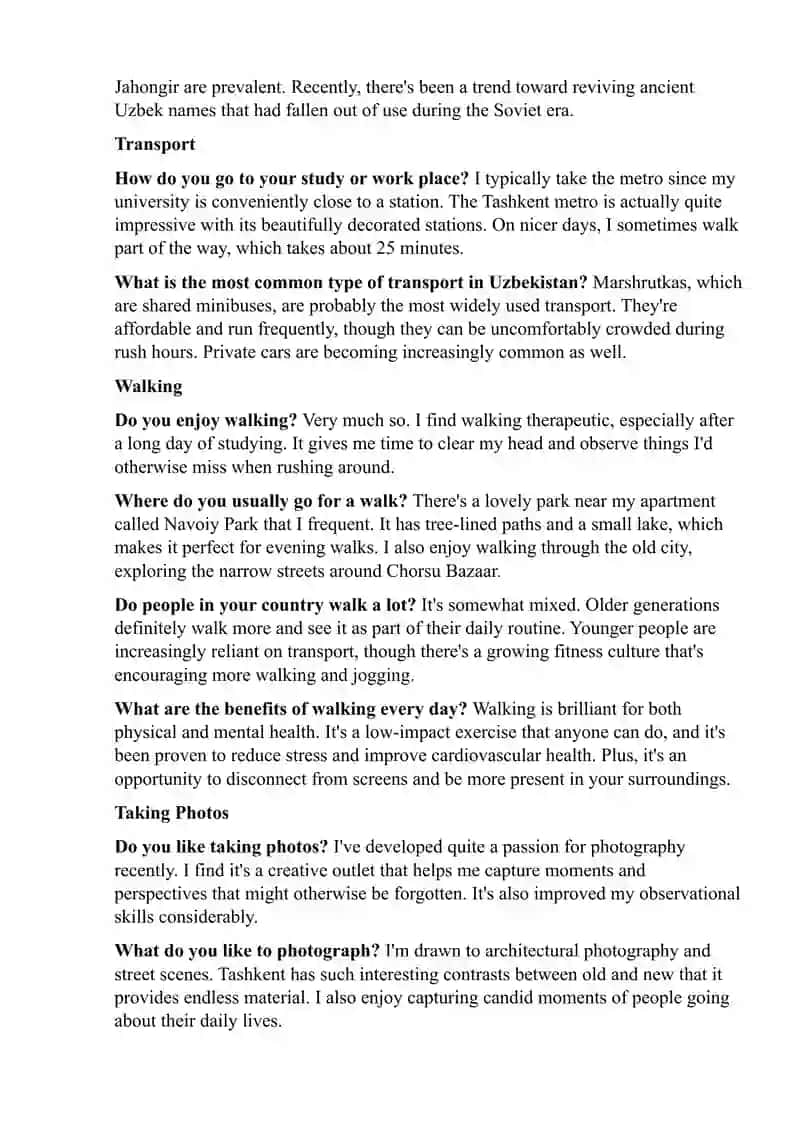English speaking part 1 Questions and Answers 4