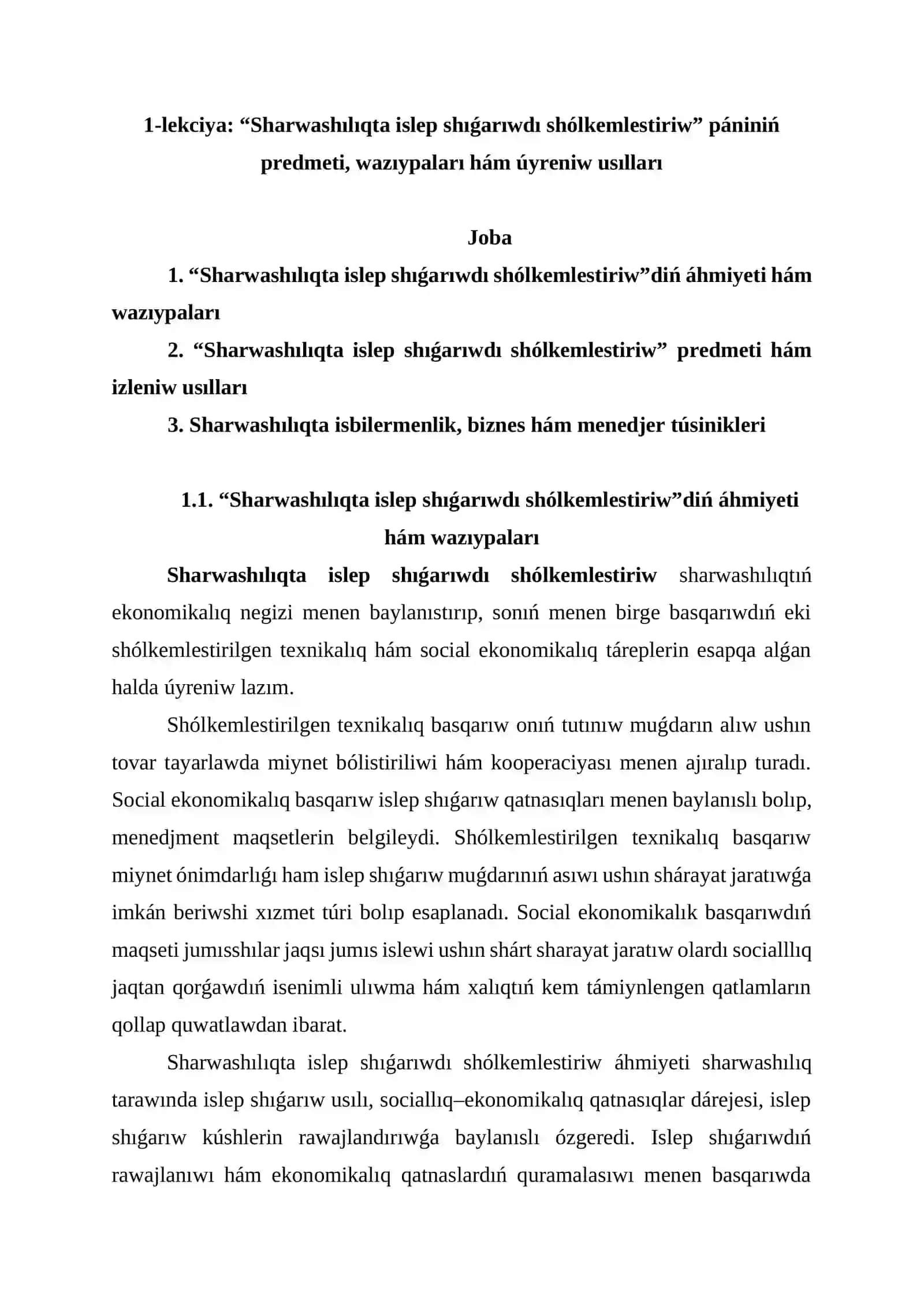 SharwashÍlÍqta islep shÍǵarÍwdı Shólkemlestiriw HÁM MENEDJMENT 4