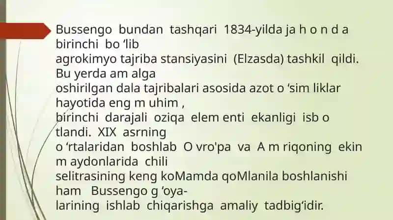 O'simliklarni Azot bilan oziqlanishini asosida Bussingoning xizmati 4