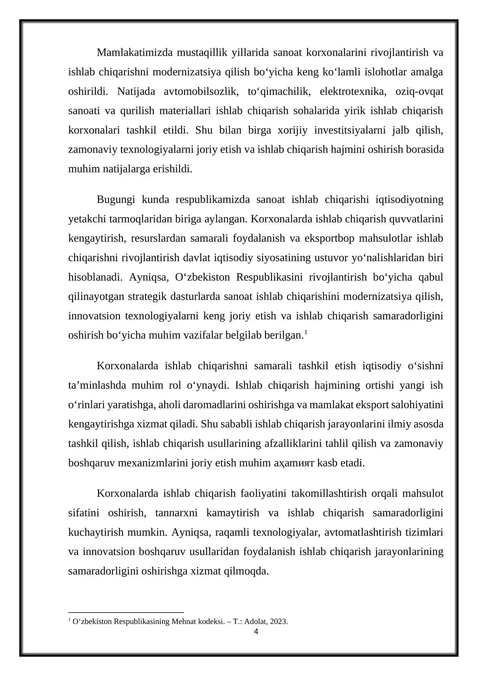 KORXONALARDA TOVAR ISHLAB CHIQARISH VA UNING TURLI ISHLAB CHIQARISH USULLARIDAGI ROLI 4