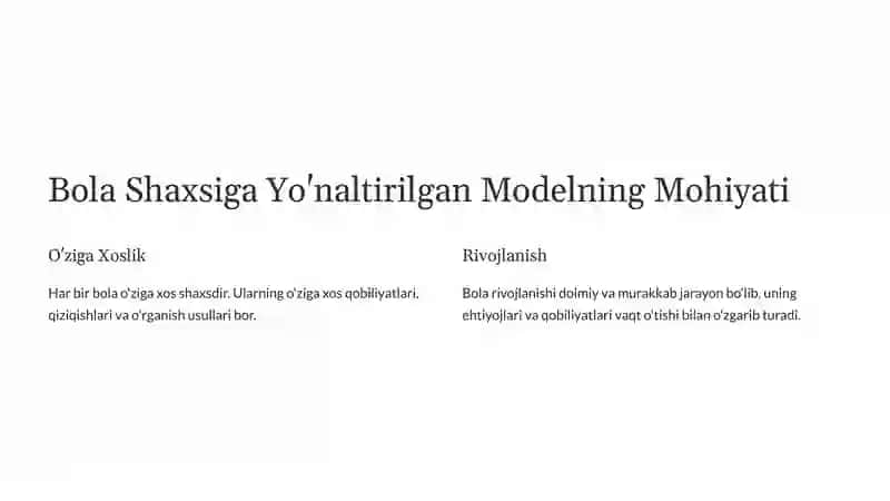 Bola Shaxsiga Yo'naltirilgan Model: Ustuvorlik va Tamoyillar 4