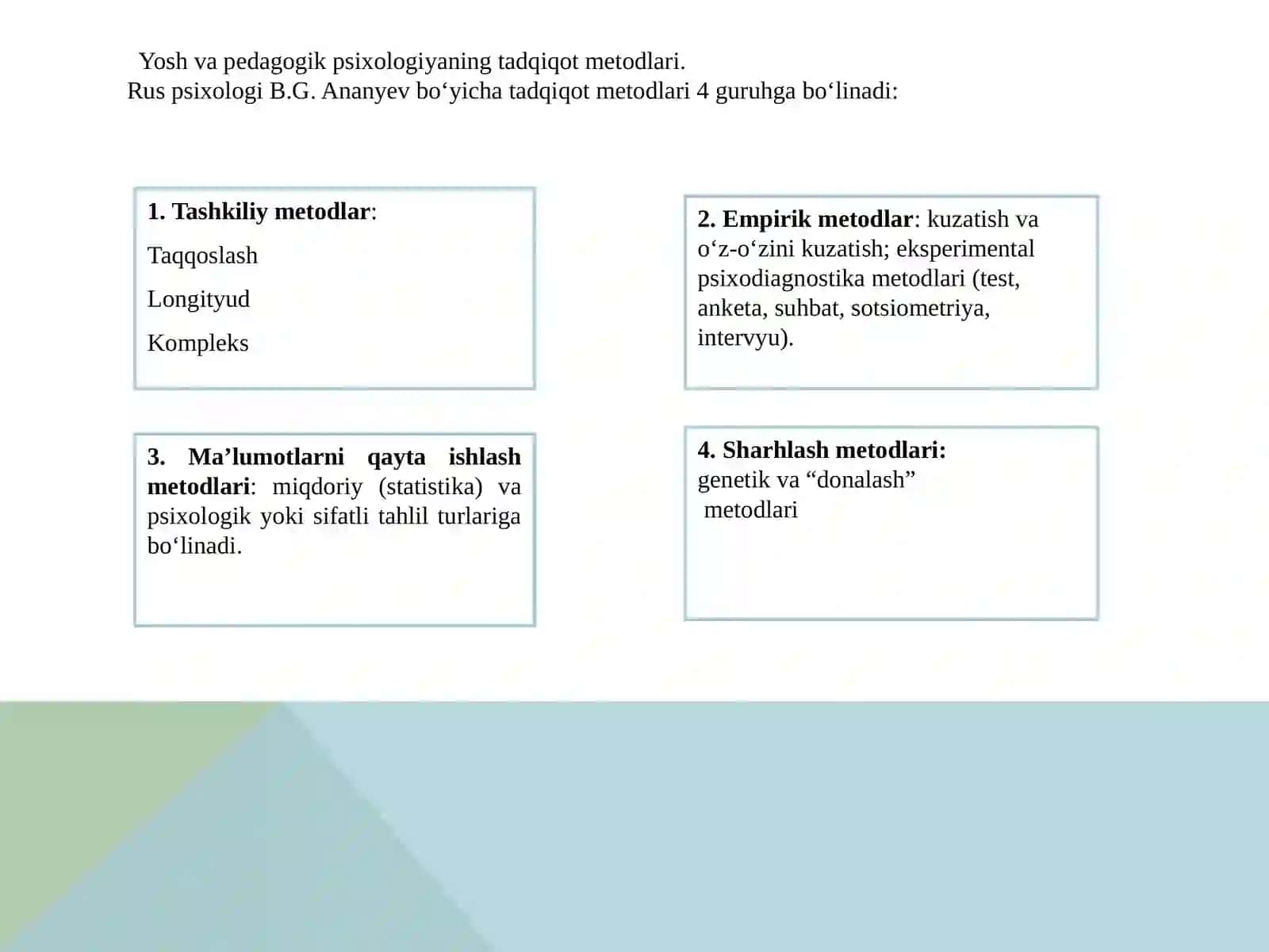 Insoni turli yosh oralig’ida o’ziga xos psixologik  xususiyatlarini aniqlash 4