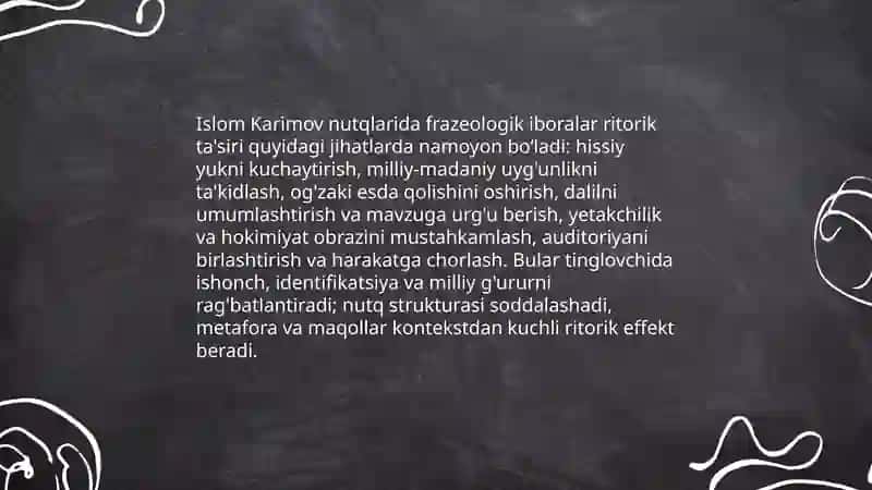 Islom Karimov nutqlarida xalq maqollari va frazeologik iboralardan foydalanish mahorati 4