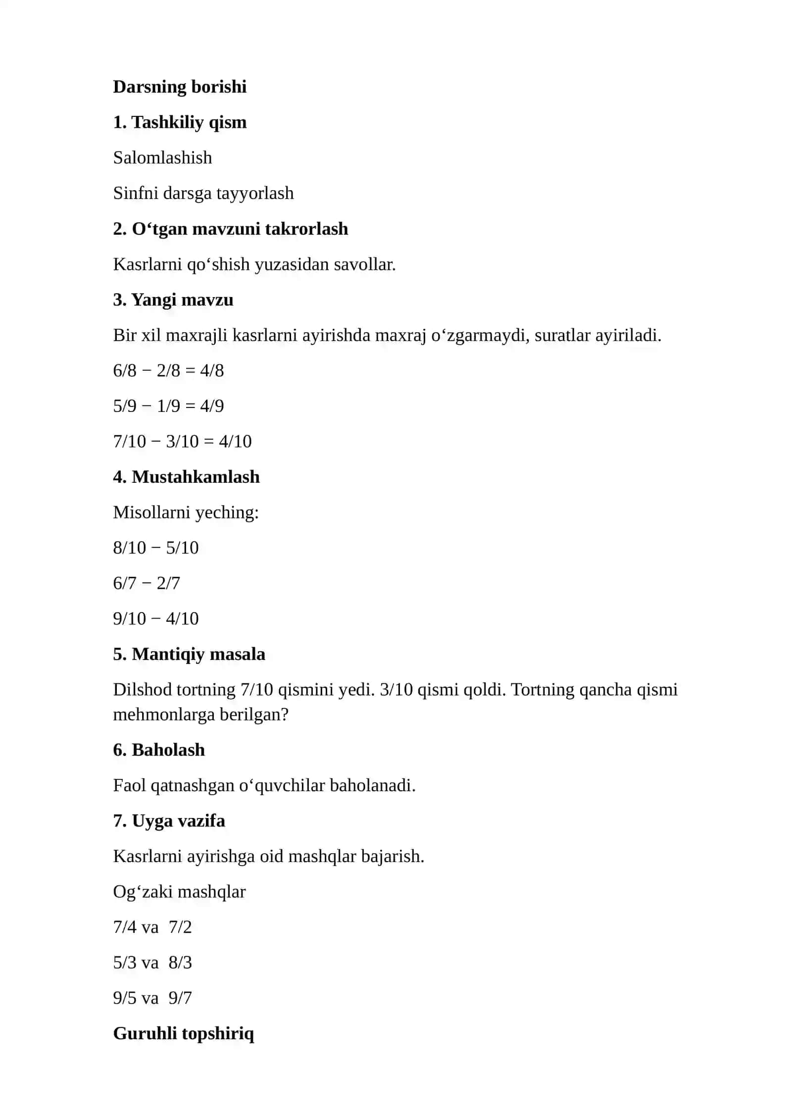 Maxraji 10 dan oshmagan kasrlarni taqqoslash 4