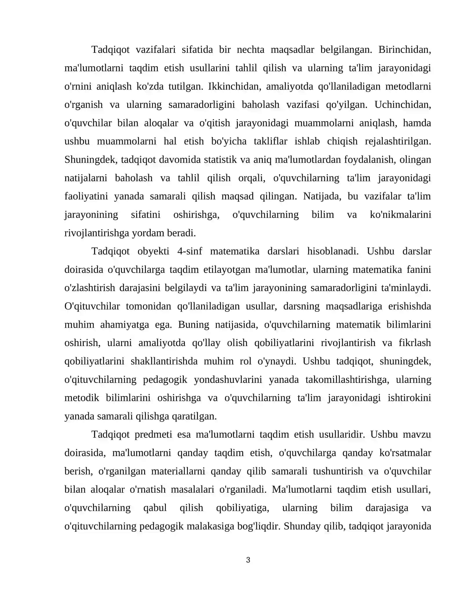 4-sinf matematika darslarida maʼlumotlarni taqdim etish usullari bilan tanishtirish 4