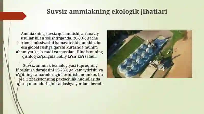 Suvsiz ammiak va undan qishloq xoʻjaligida foydalanish texnologiyasi 4