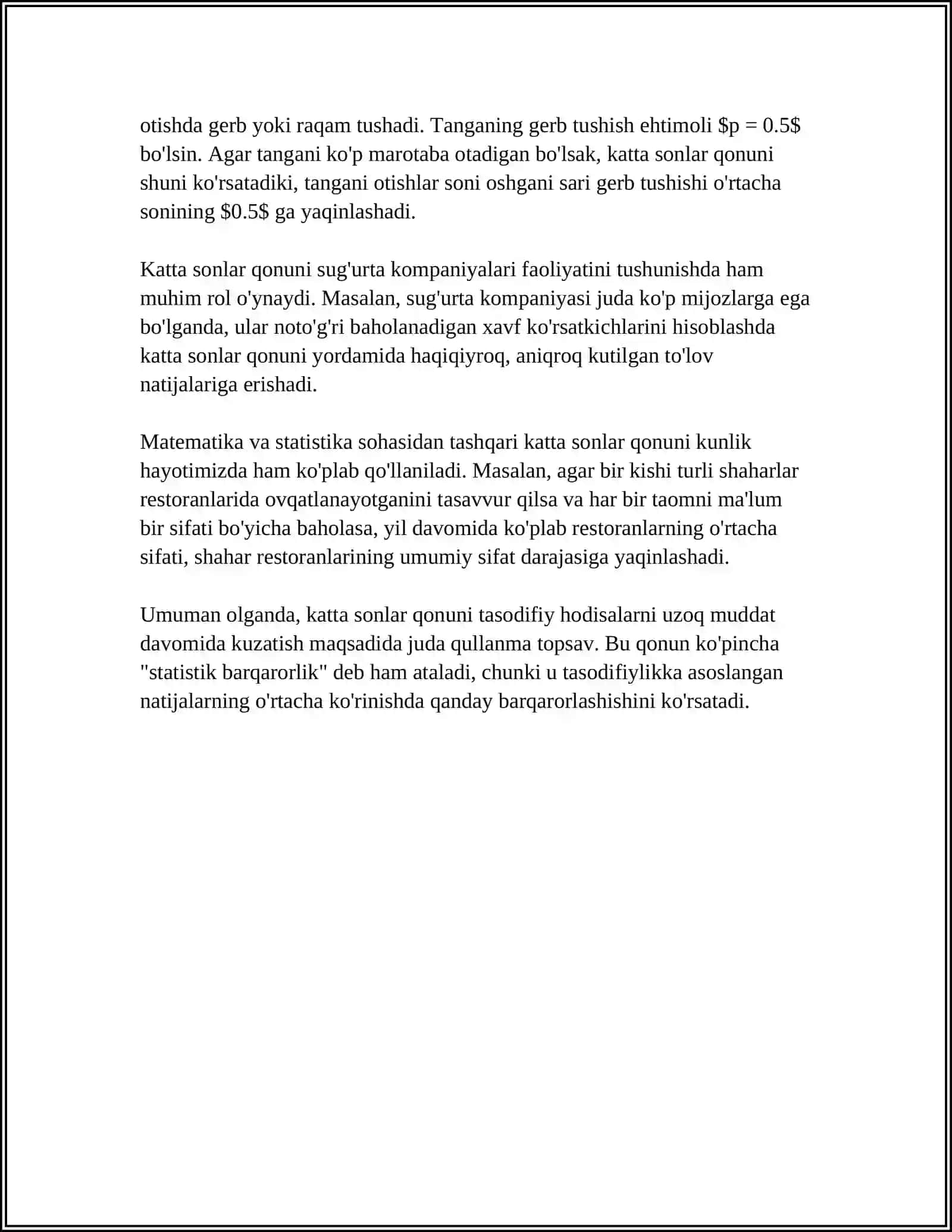 KATTA SONLAR QONUNI VA MARKAZIY LIMIT TEOREMA ELEMENTLARI 4