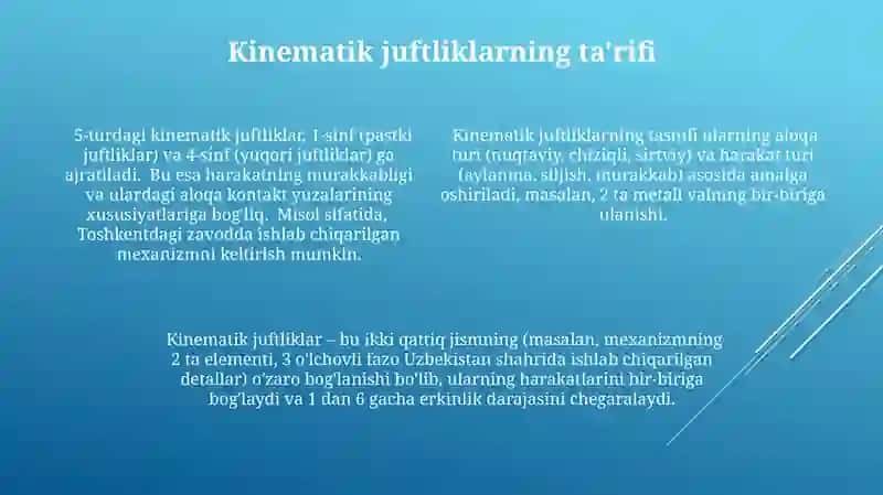 Kinematik juftlar va ularning klassifikatsiyasi 4