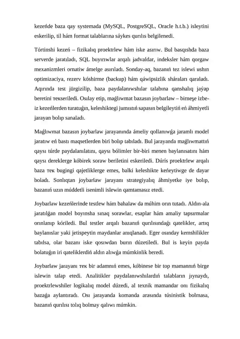 Maǵlıwmatlar bazasın joybarlaw (proektrlеw) hám administratorlaw 4