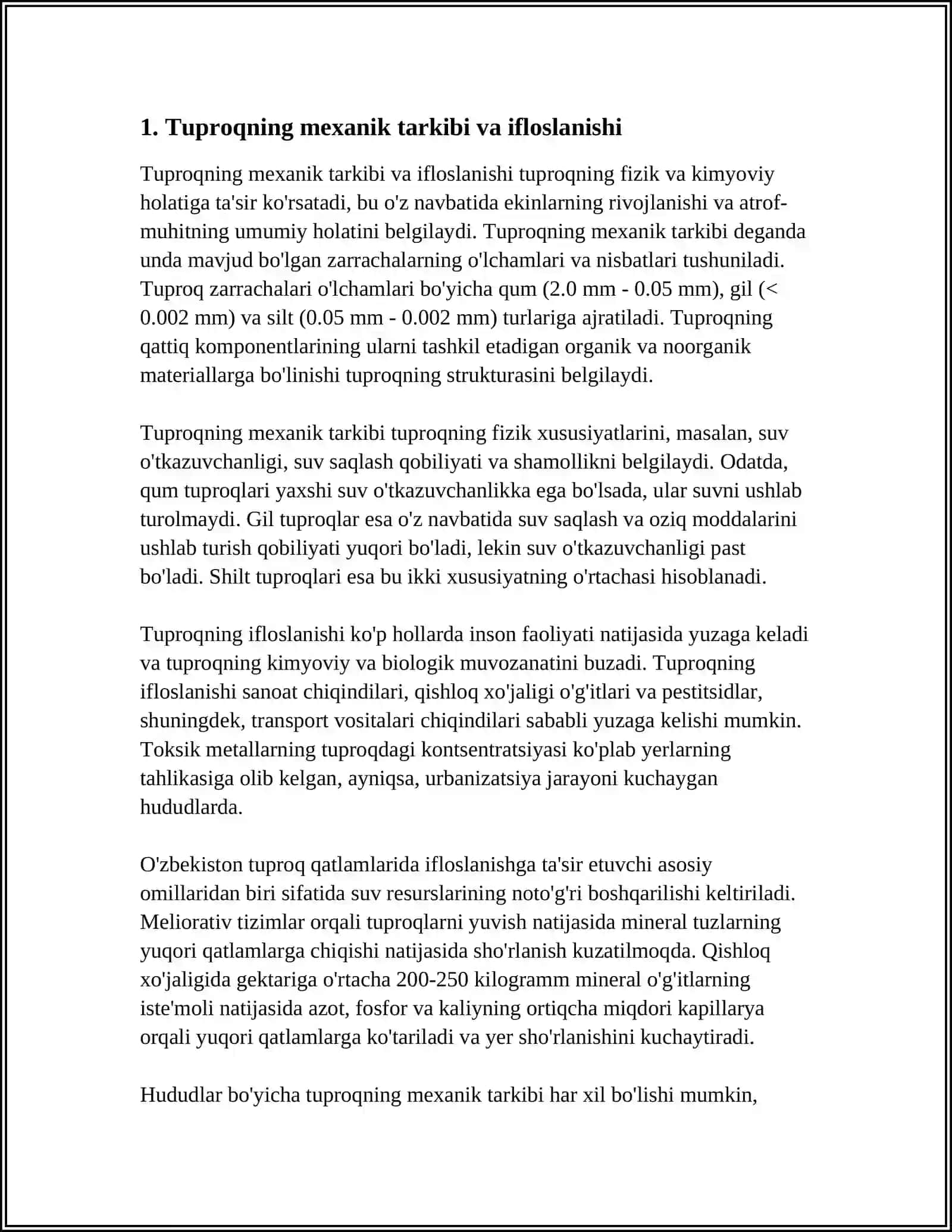 Tuproqlar Ifloslanishi va Muhozasini O'rganish 4