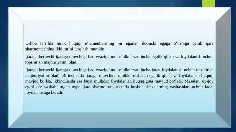 MULK IJARASI SHARTNOMASI VA UNING TURLARI 4