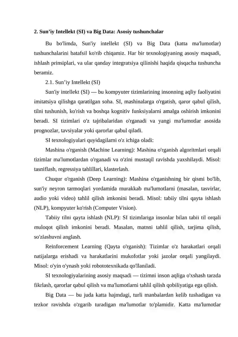 Sun’iy Intellekt (SI) va Big Data: Asosiy tushunchalar 4