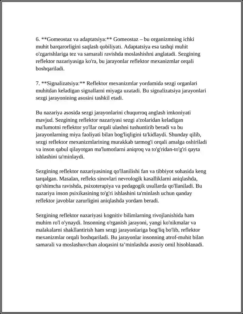 SEZGINING REFLEKTOR VA RETSEPTOR NAZARIYALARI.SEZGILARNING NERV-FIZIOLOGIK ASOSLARI 4