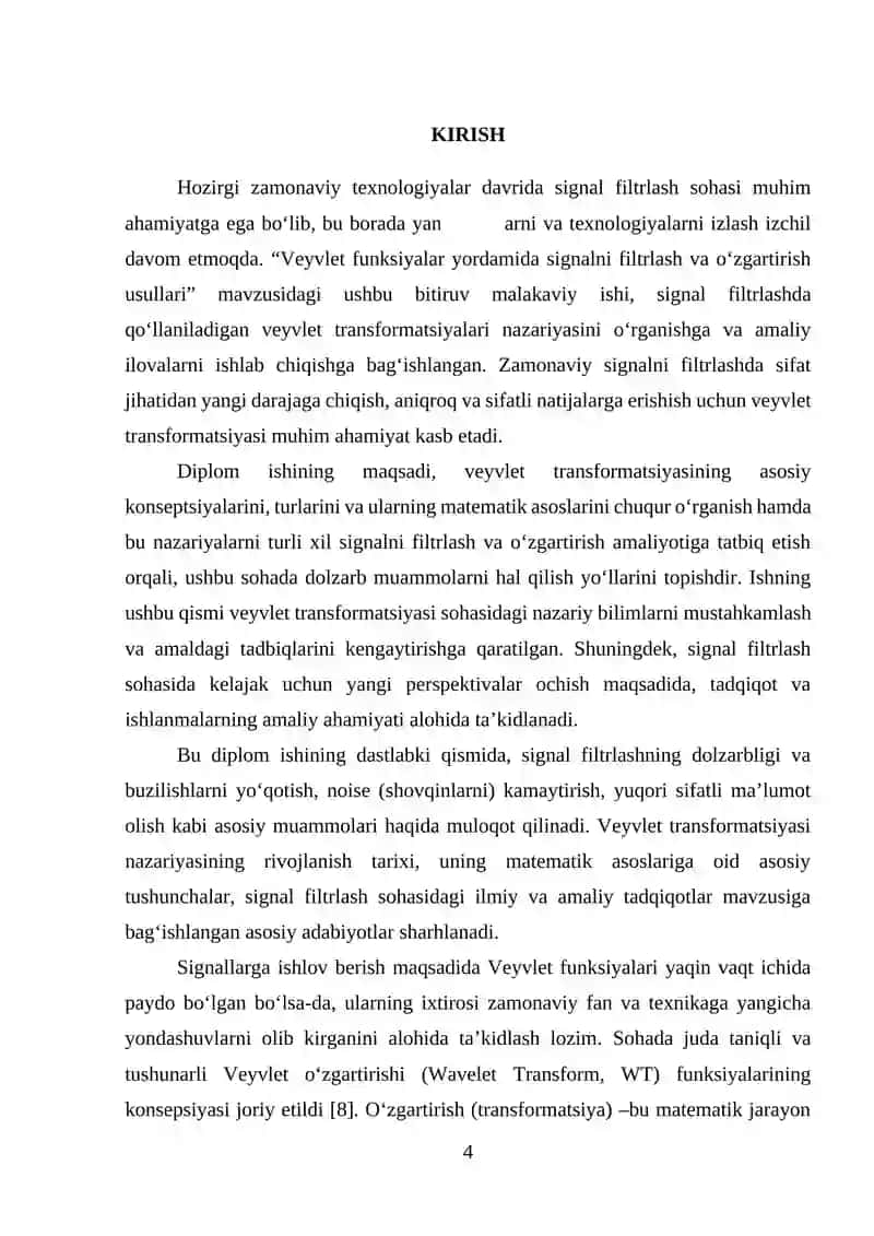 Veyvlet funksiyalar yordamida signallarni filtrlash va o‘zgartirish usullarini o‘rganish 4