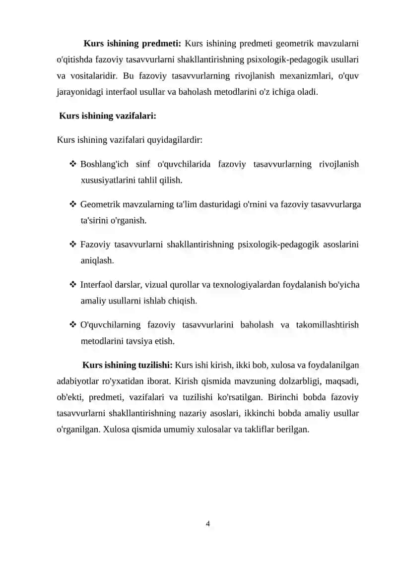 Boshlangʻich sinflarda geometrik mavzularni oʻqitish da oʻquvchilarning fazoviy tasavvurlarini shakllantirish. 4