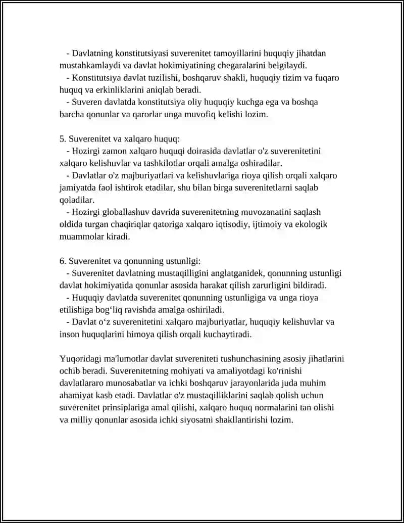 DAVLAT SUVERENITETI. XALQ HOKIMIYATCHILIGI. KONSTITUTSIYA VA QONUNNING USTUNLIGI 4