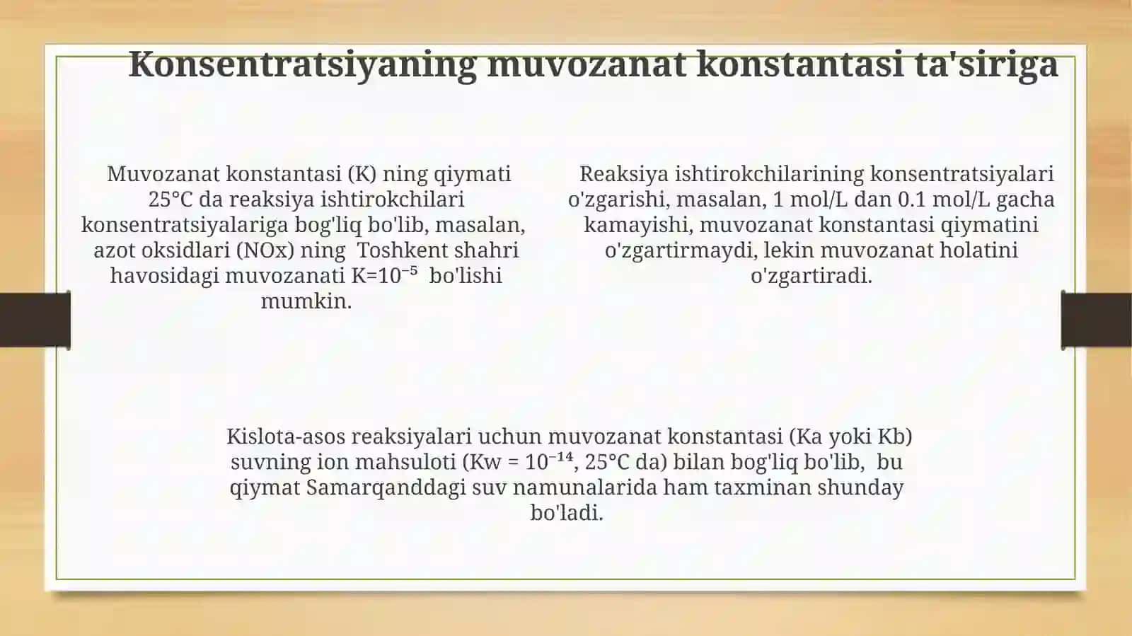 Kimyoviy Muvozanat Konstantasi 4