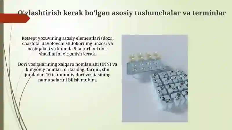 Farmasevtik atamashunoslik va retseptura boʻyicha kontrol ishga tayyorgarlik uchun mustaqil ishi 4