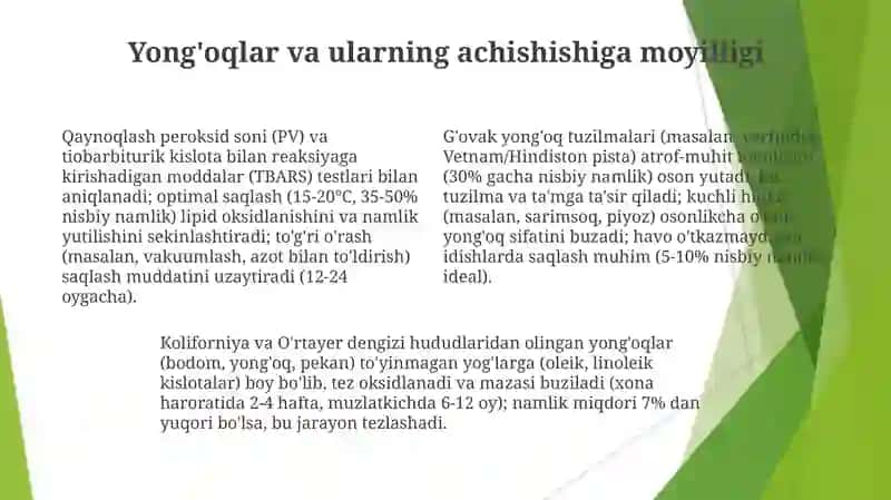 Oziq ovqat mahsulotlarining namlikni va begona hidlarni singdirishi 4