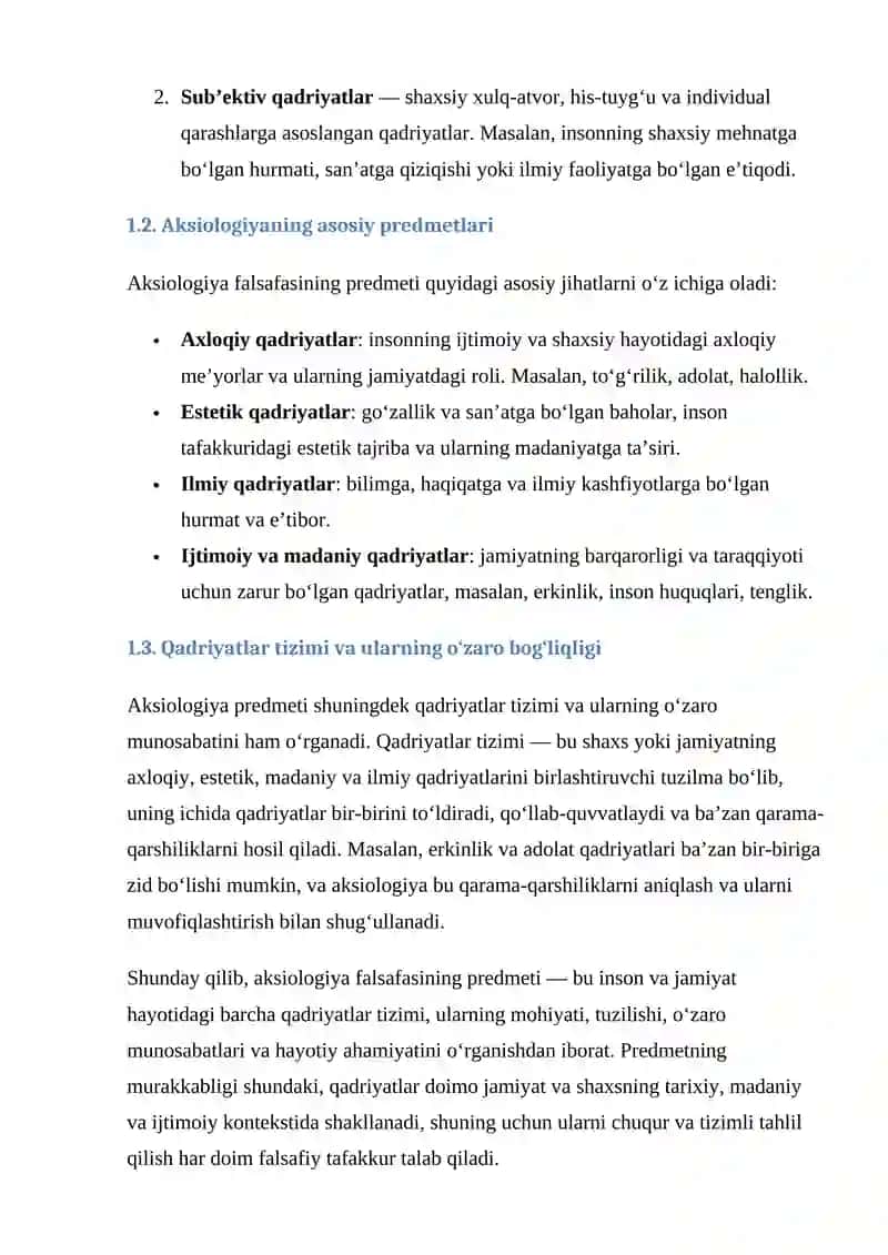 AKSIOLOGIYA FALSAFASINING PREDMETI, MAQSADI VA VAZIFALARI 4