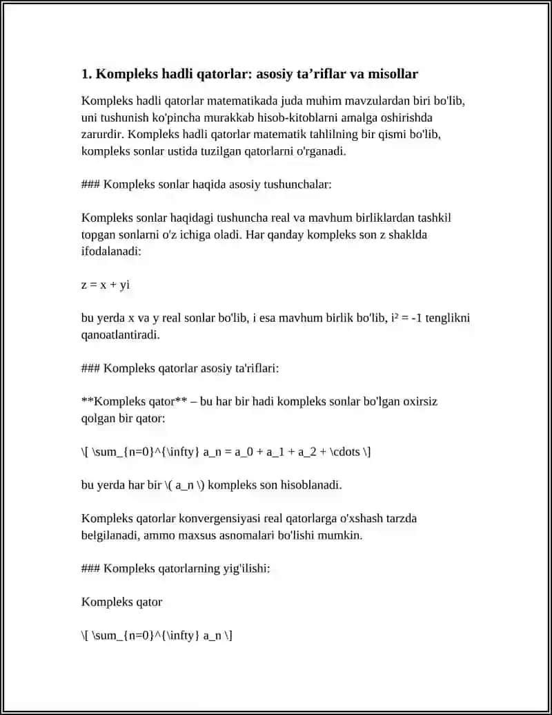 KOMPLEKS HADLI QATORLAR.LORAN QATORI 4