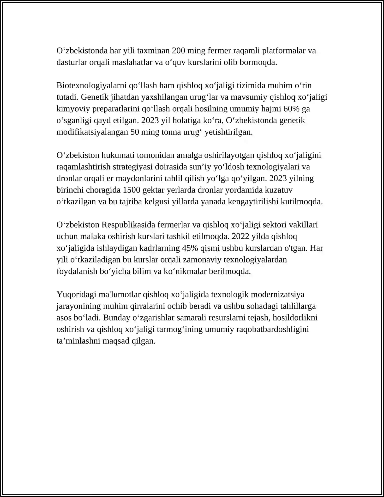 MUSTAQILLIK YILLARIDA QISHLOQ XO‘JALIGI VA SANOAT SOHASIDAGI O‘ZGARISHLAR 4