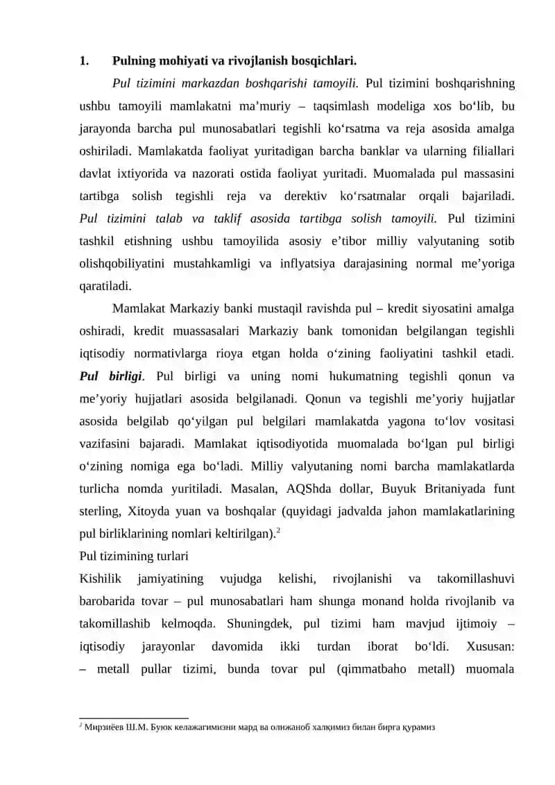 Pul Tizimi Evolyutsiyasi va uning Turlari 4
