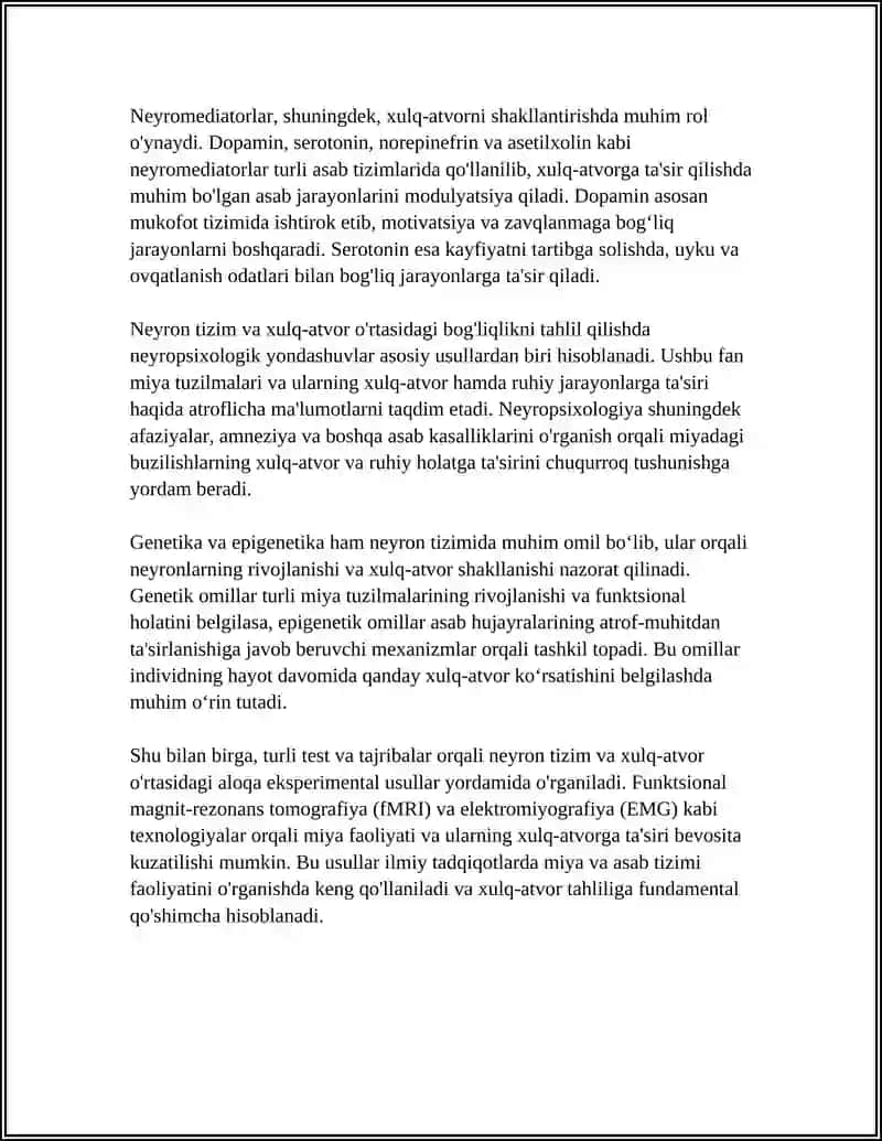 XULQ ATVORNING PSIXOFIZIOLOGIK ASOSI MAVZUSI 4