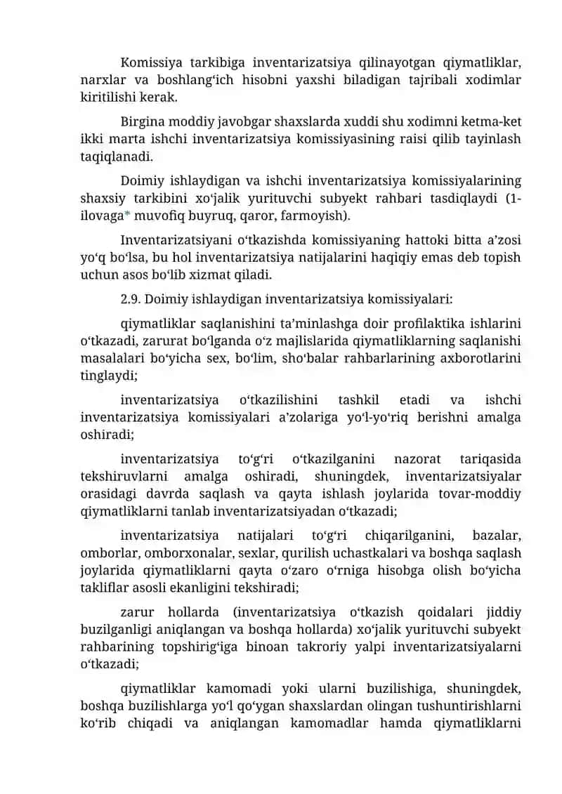 INVENTARIZATSIYANI TASHKIL ETISH VA O‘TKAZISH. O‘ZBEKISTON RESPUBLIKASI BUXGALTERIYA HISOBINING MILLIY STANDARTI 19-SONLI BHMS 4