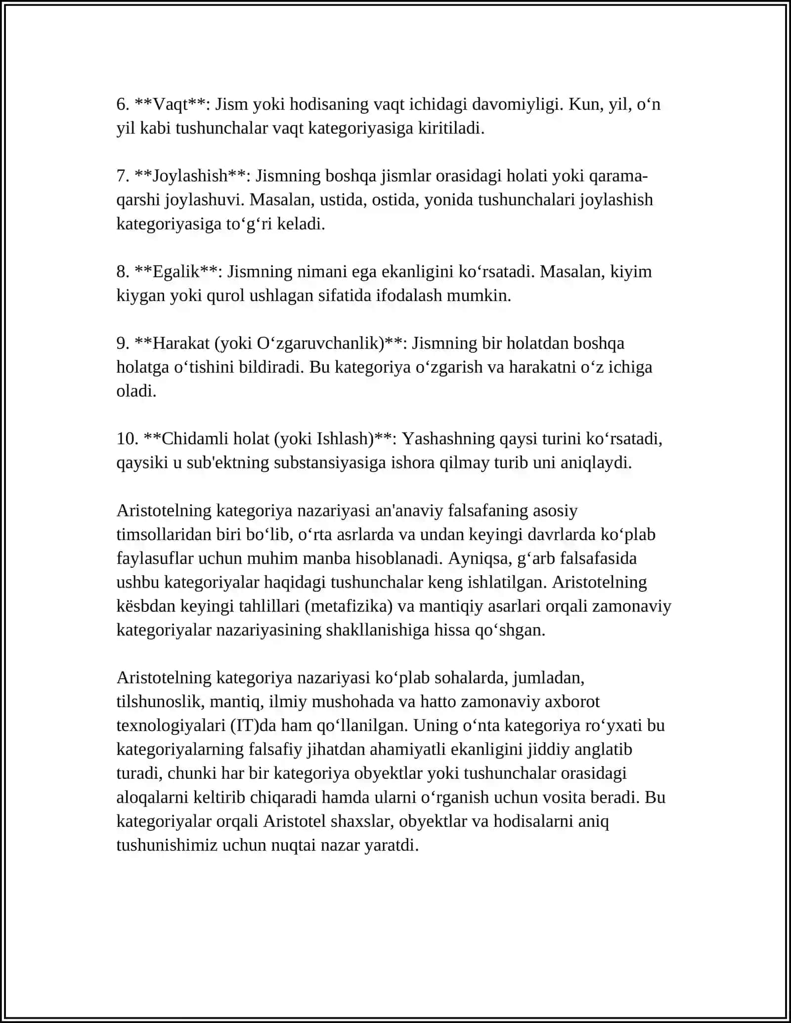 ARISTOTEL FAROBIY VA KANT ONTOLOGIYASIDA KATEGORIYALARNING TASNIFI 4