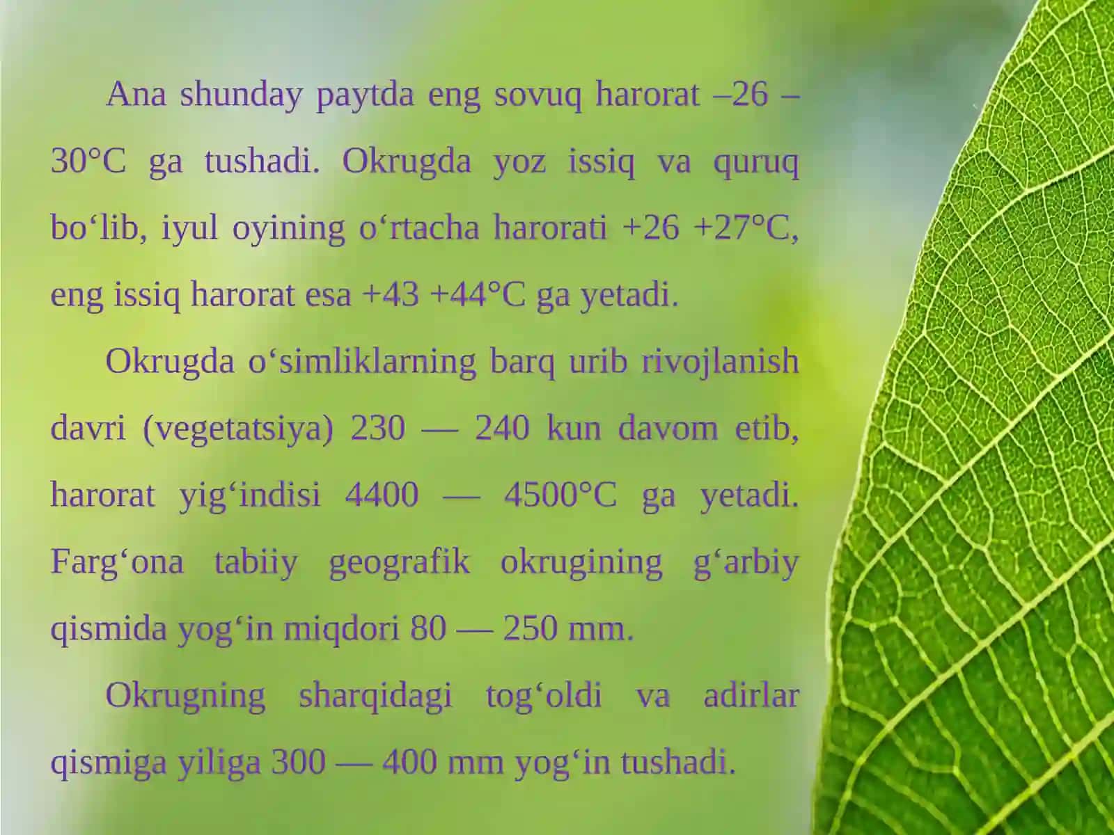 Farg’ona iqlimi, suvlari, tuproqlari, o‘simliklari va hayvonot dunyosi 4