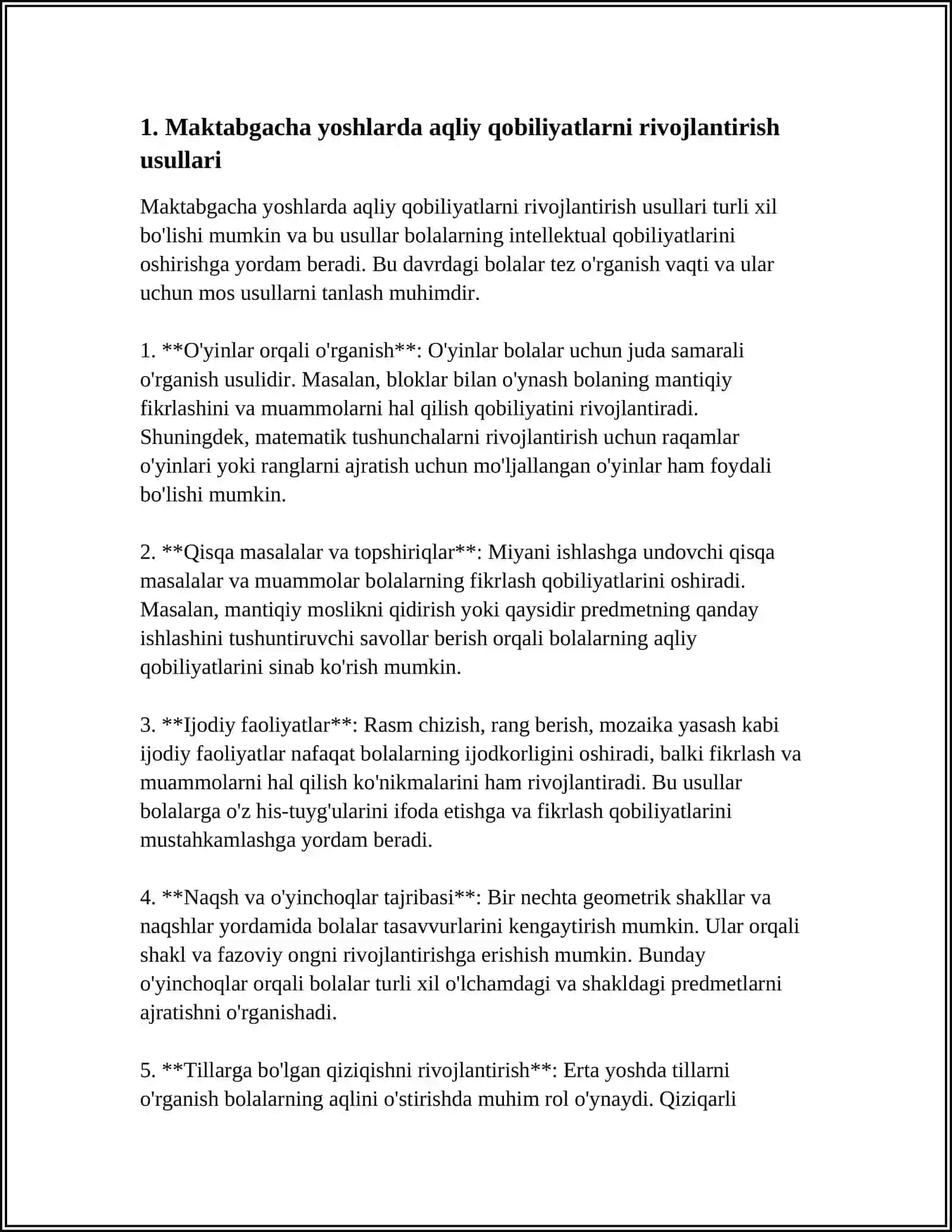 ILK VA MAKTABGACHA YOSHDAGI BOLALARGA AQLIY TARBIYA BERISH MAZMUNI 4