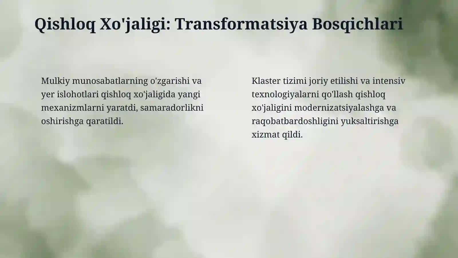 Mustaqillik yillarida qishloq xo‘jaligi va sanoat  sohasidagi o‘zgarishlar 4