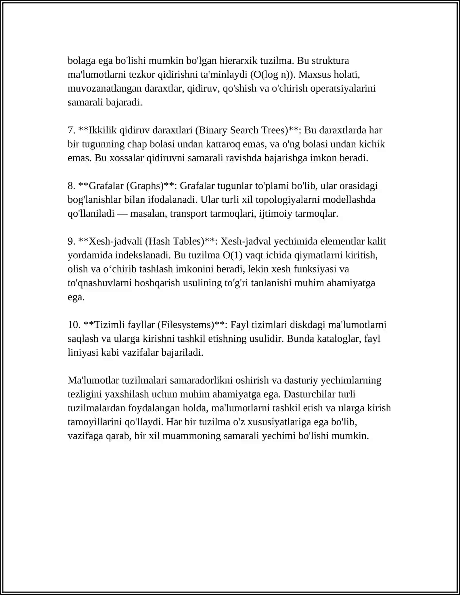 MA'LUMOTLAR TUZILMALARI VA ULARNI TEZKOR XOTIRADA IFODALASH 4