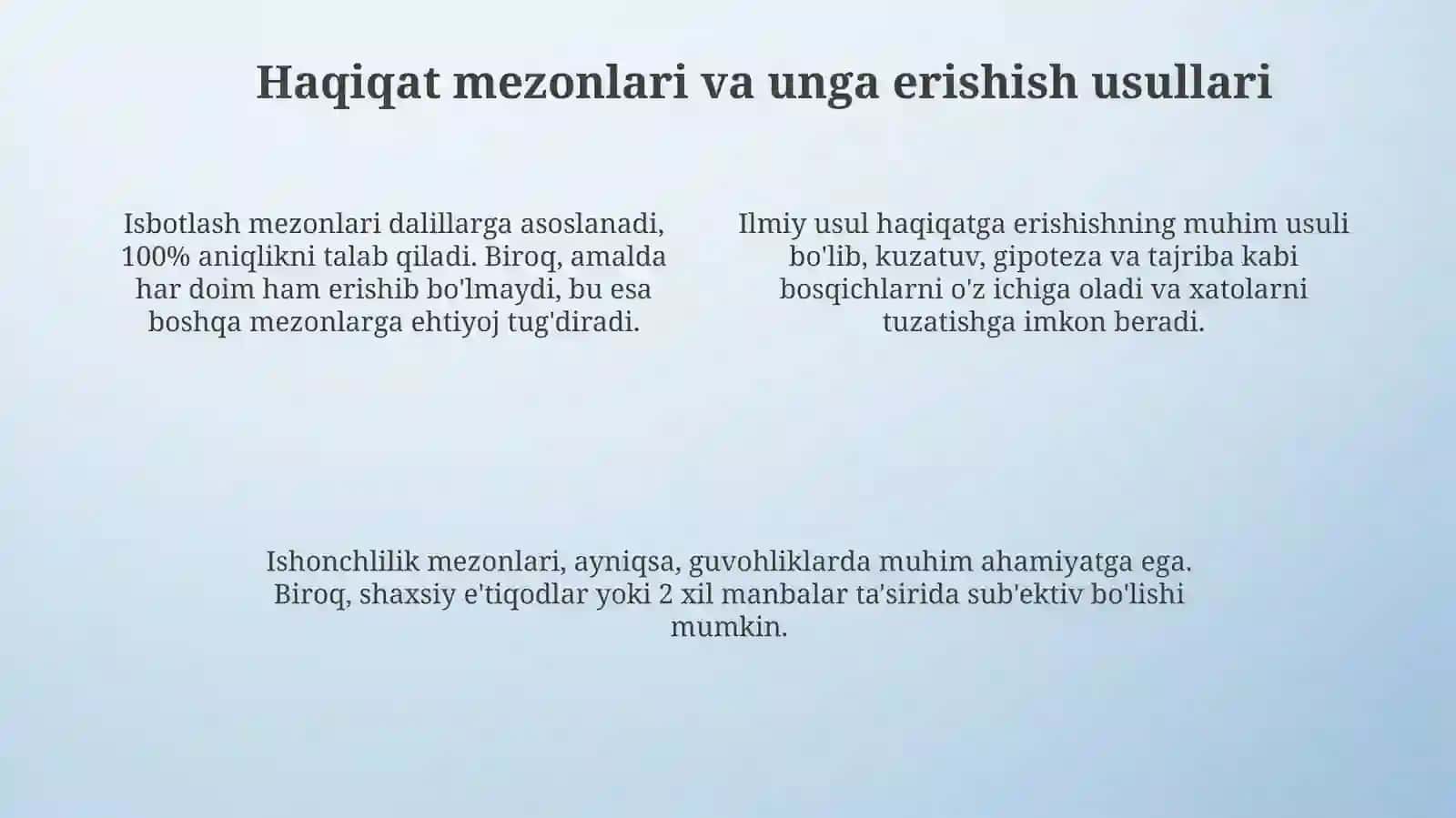 Bilish falsafasi.Haqiqat muammosi 4