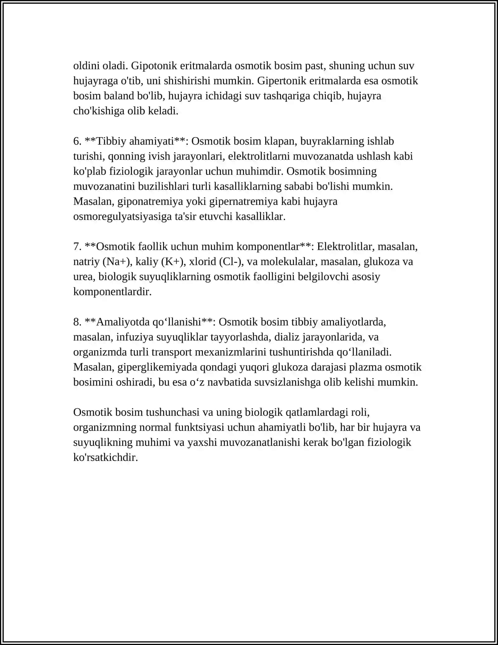 BIOLOGIK SUYUQLIKLARNING OSMOTIK VA ONKOTIK BOSIMI. PLAZMOLIZ VA GEMOLIZ HODISALARI 4