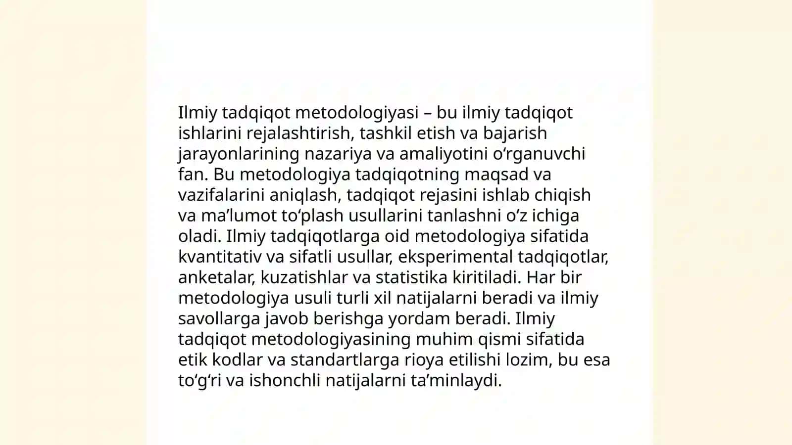 Ilmiy tadqiqot namoyon boʻlishining asosiy jihatlari, erkinlik, yozma matin 4