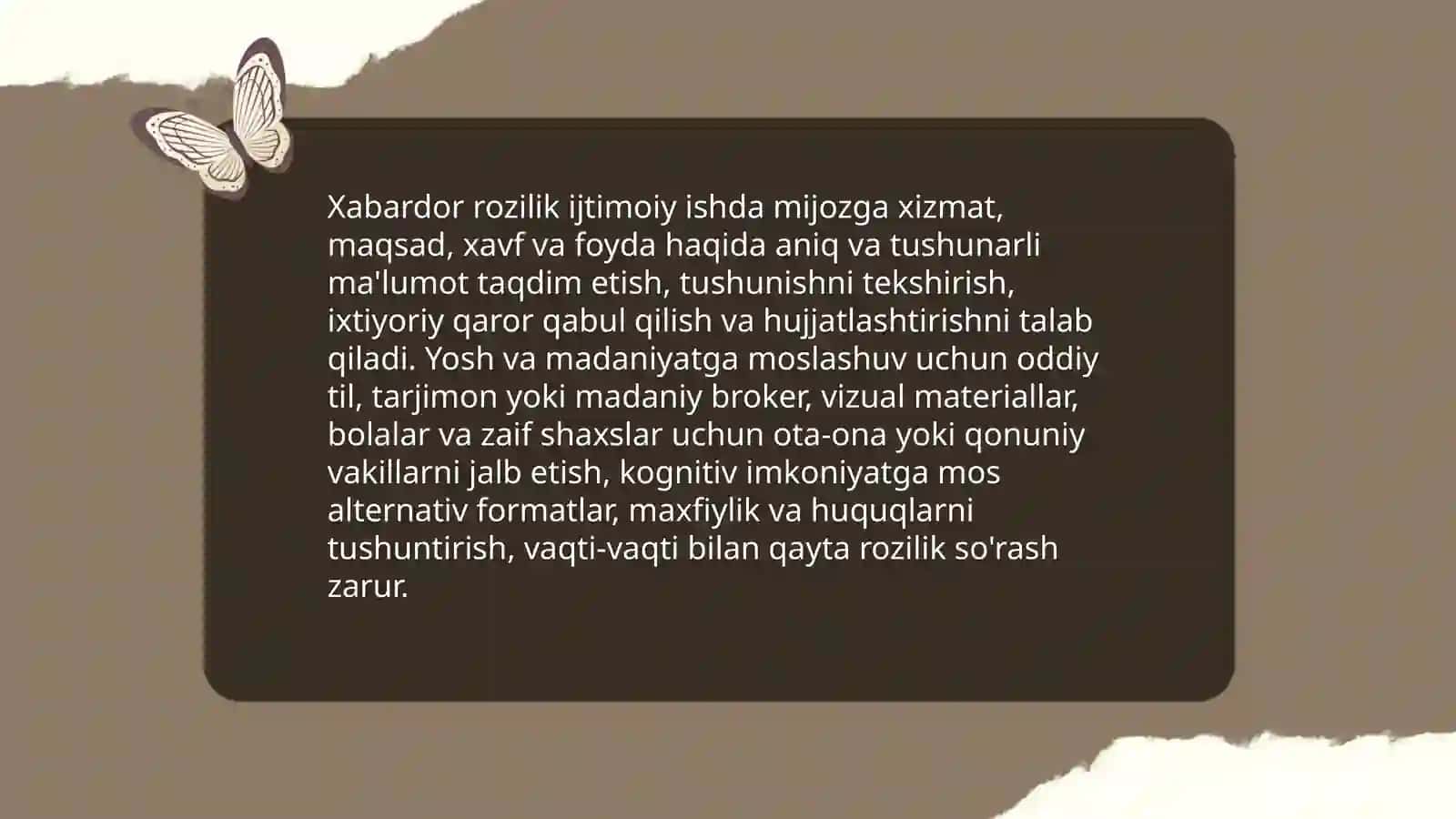 Turli mijoz va guruhlar bilan ijtimoiy ish olib borish amaliyoti etik masalalari 4