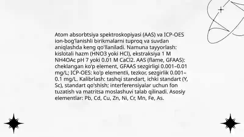 Tuproq va suvda ion bog'lanishli birikmalarni namuna olish va tayyorlash protokollari 4