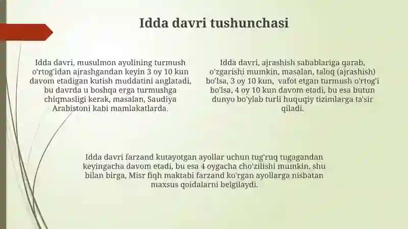 Islom huquqshunosligida oila nikoh taloq idda zihor tushunchalarini tariflash 4